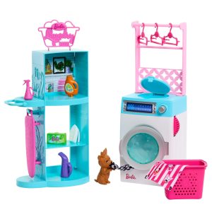 Barbie World Spinning Washer & Dryer Toy Playset With Laundry Accessories Like Hangers. Basket. & More