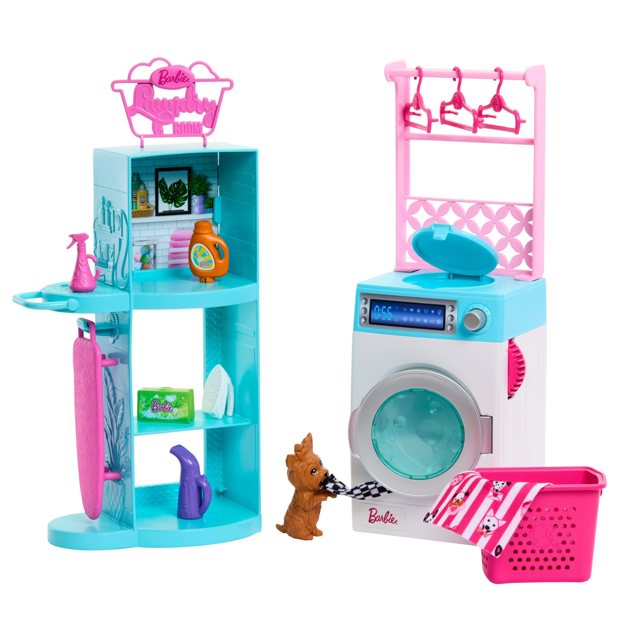 Barbie World Spinning Washer & Dryer Toy Playset With Laundry Accessories Like Hangers. Basket. & More