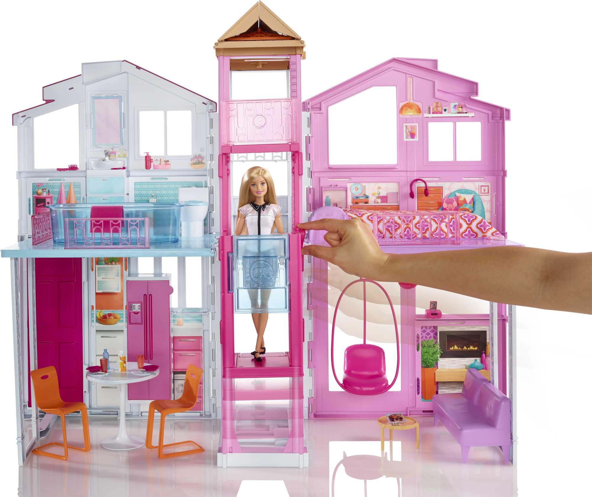Barbie 3-Story Townhouse Dollhouse With Elevator. Swing Chair. Furniture And Accessories - Image 3