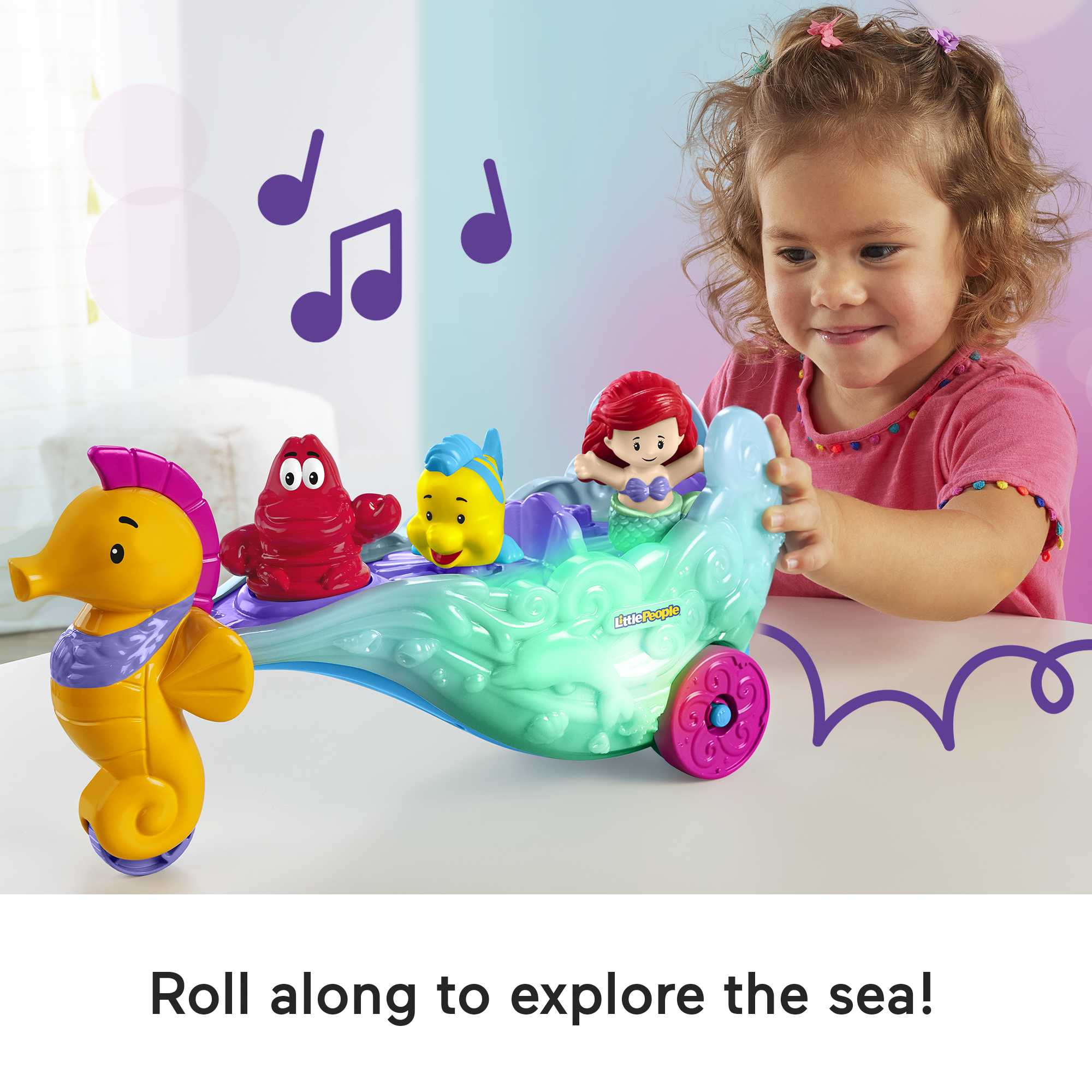Disney Princess Ariel's Light-Up Sea Carriage Little People Musical Vehicle For Toddlers - Image 4