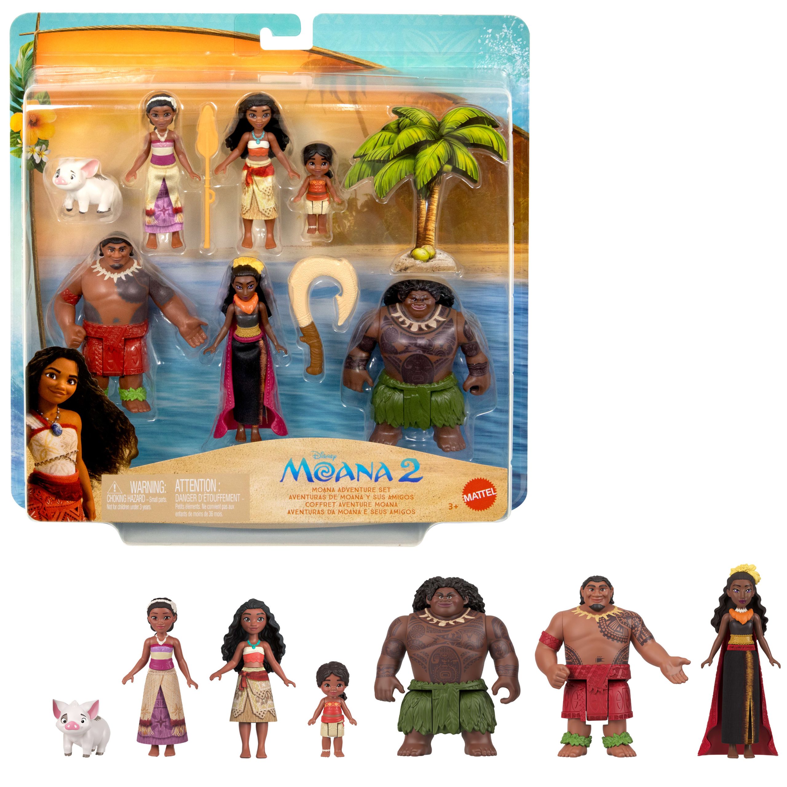 Disney Moana 2 Toys. Moana's Adventure Set With 6 Small Dolls & 2 Accessories