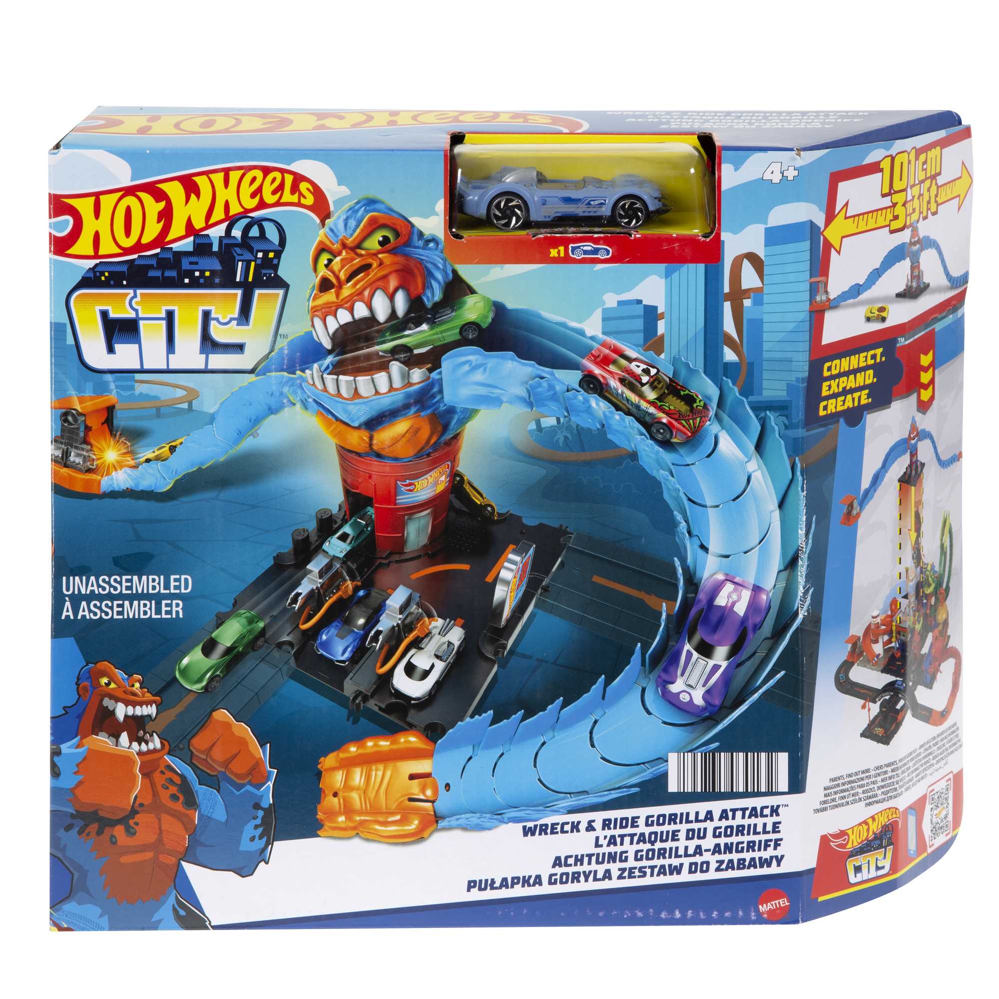 Hot Wheels City Wreck & Ride Gorilla Attack Playset With 1 Toy Car