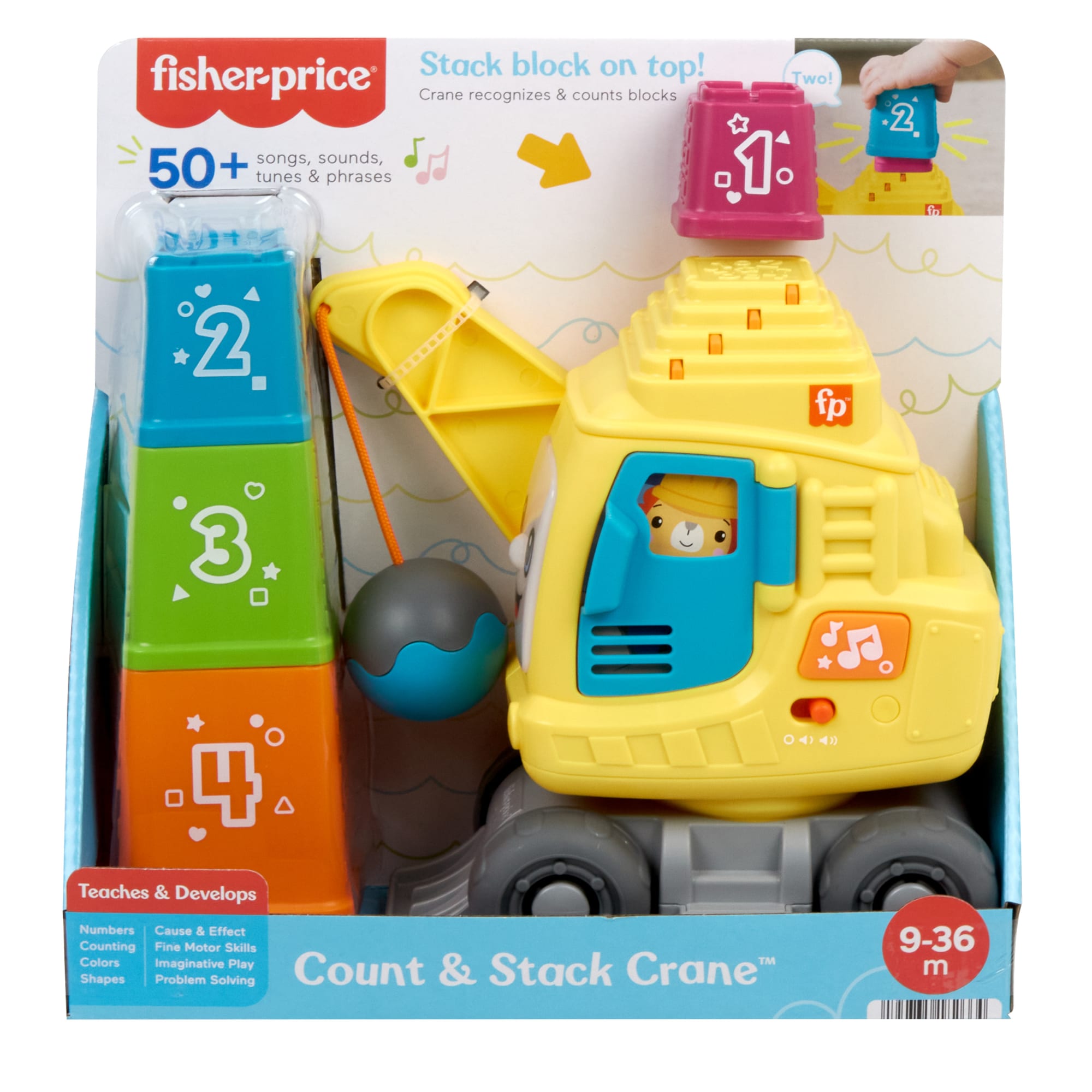 Fisher-Price Count & Stack Crane Baby & Toddler Learning Toy With Blocks. Lights & Sounds - Image 6