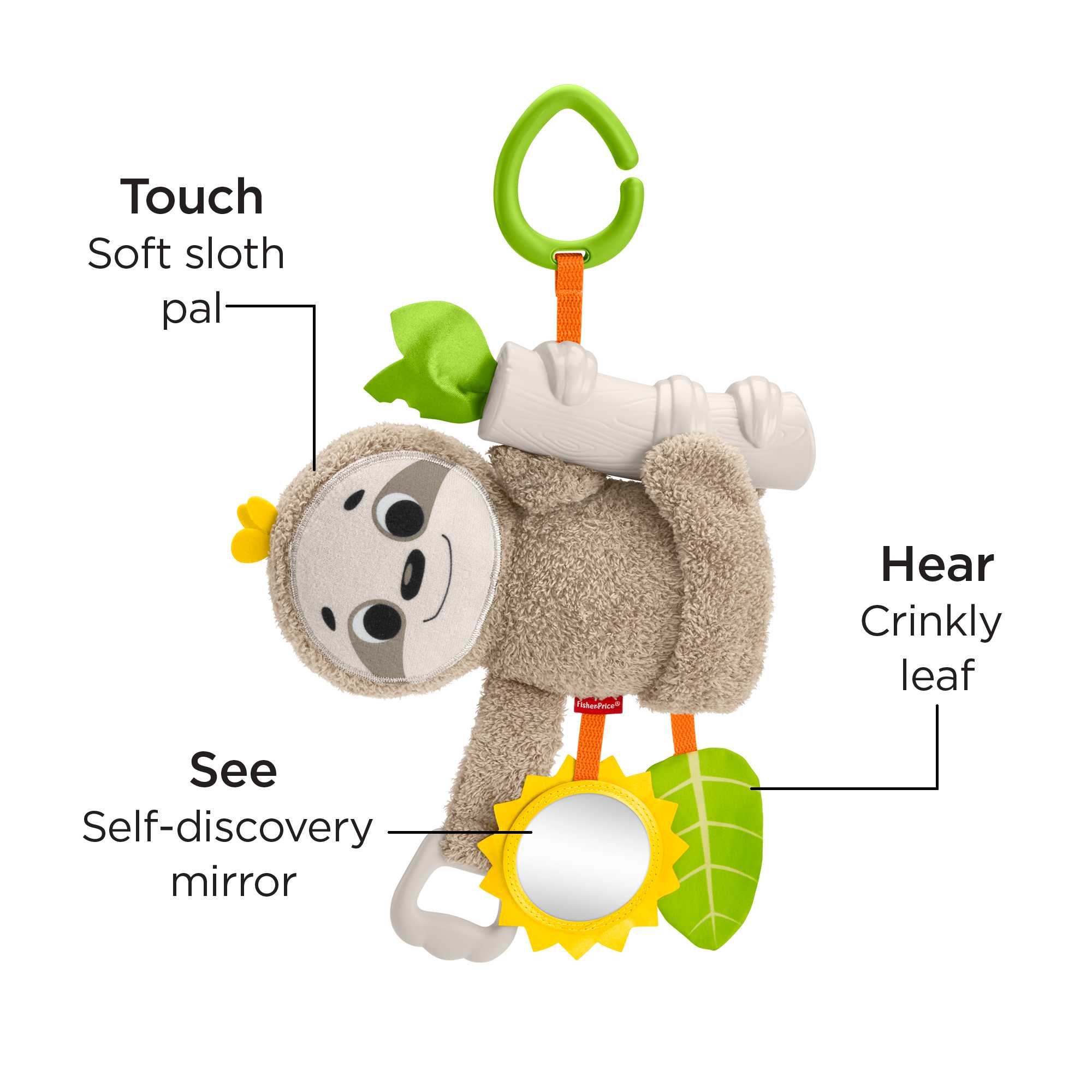 Fisher-Price Slow Much Fun Stroller Sloth Baby Toy With Sensory Details For Newborns - Image 5