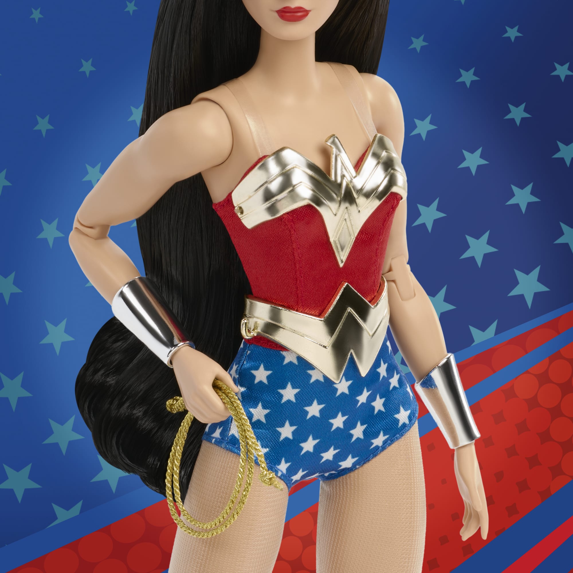 Barbie Wonder Woman Collectible Doll in Red And Blue Tank Suit With Golden Accessories And Lasso - Image 3