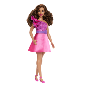 Barbie Fashionistas Doll #225. Curvy With Brown Hair. Pink Sparkly Dress. 65th Anniversary