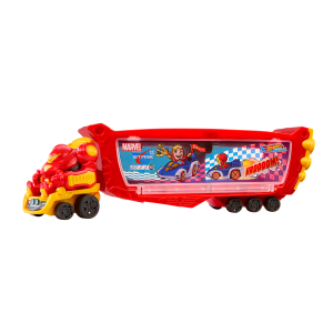 Hot Wheels Racerverse Marvel Hulkbuster Hauler. Stores Up To 10 Toy Cars. Detachable Cab With Flip-Up Helmet & Non-Removable Figure