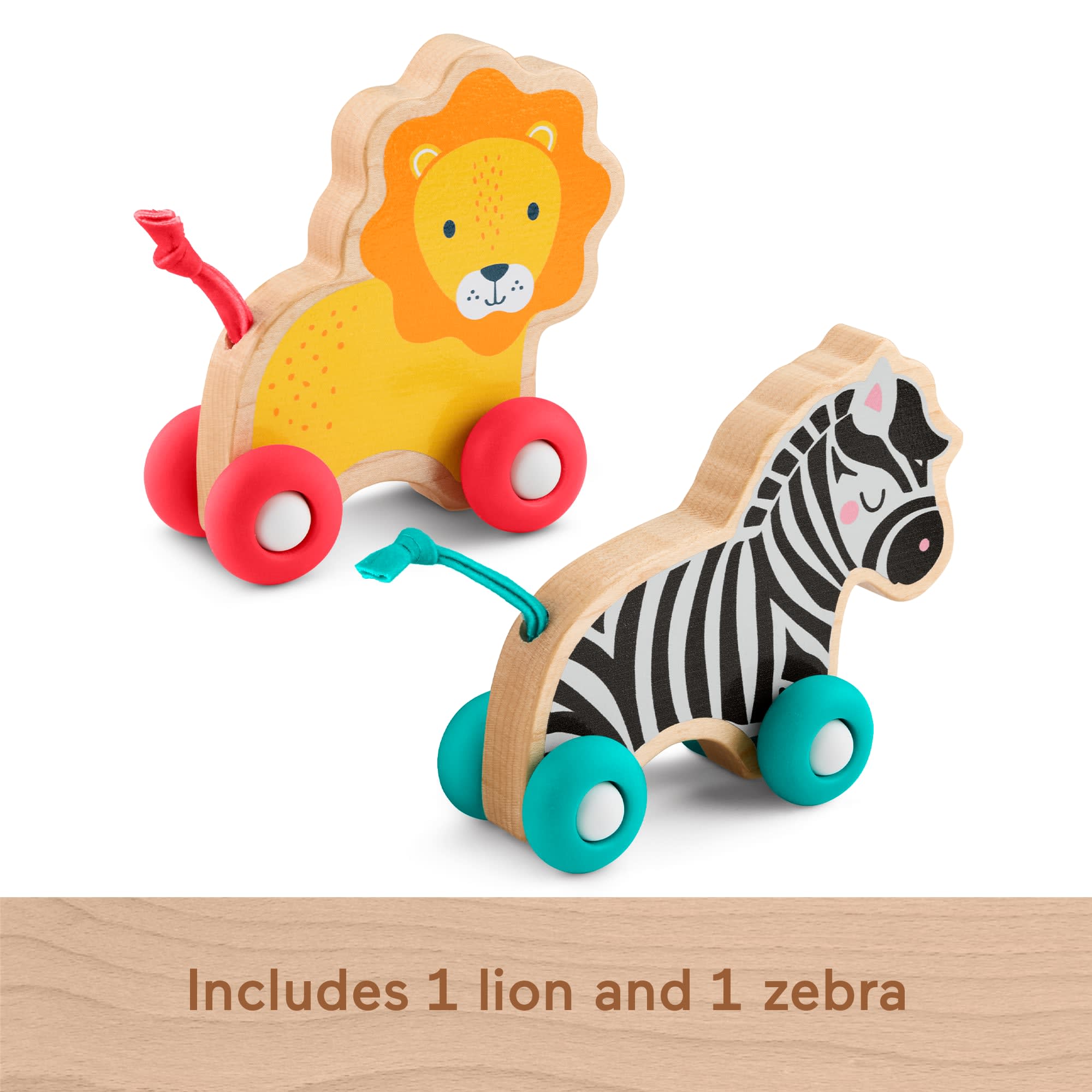 Fisher-Price Wooden Push Along Animals. Lion & Zebra Toy Vehicles For Baby Crawling Play - Image 4