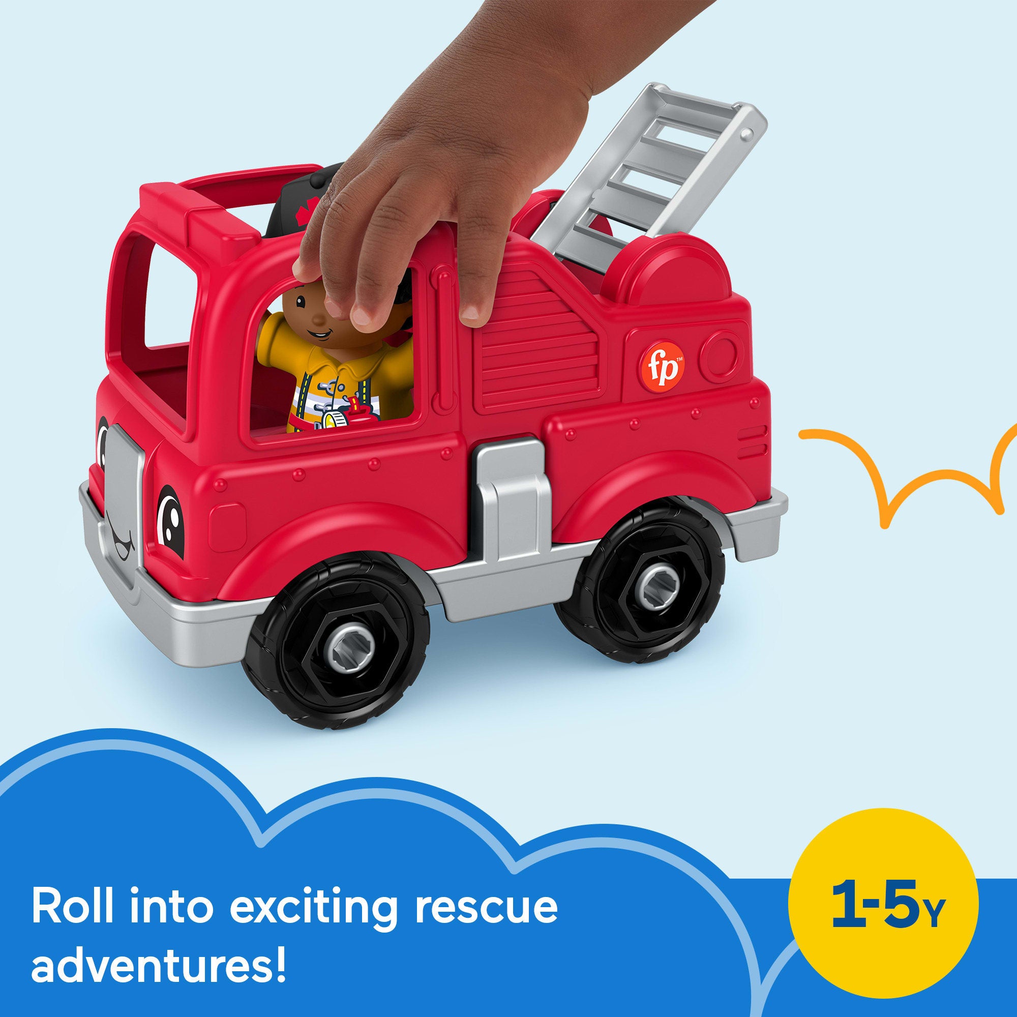 Fisher-Price Little People Toy Firetruck & Firefighter Figure Set For Toddlers. 2 Pieces - Image 2
