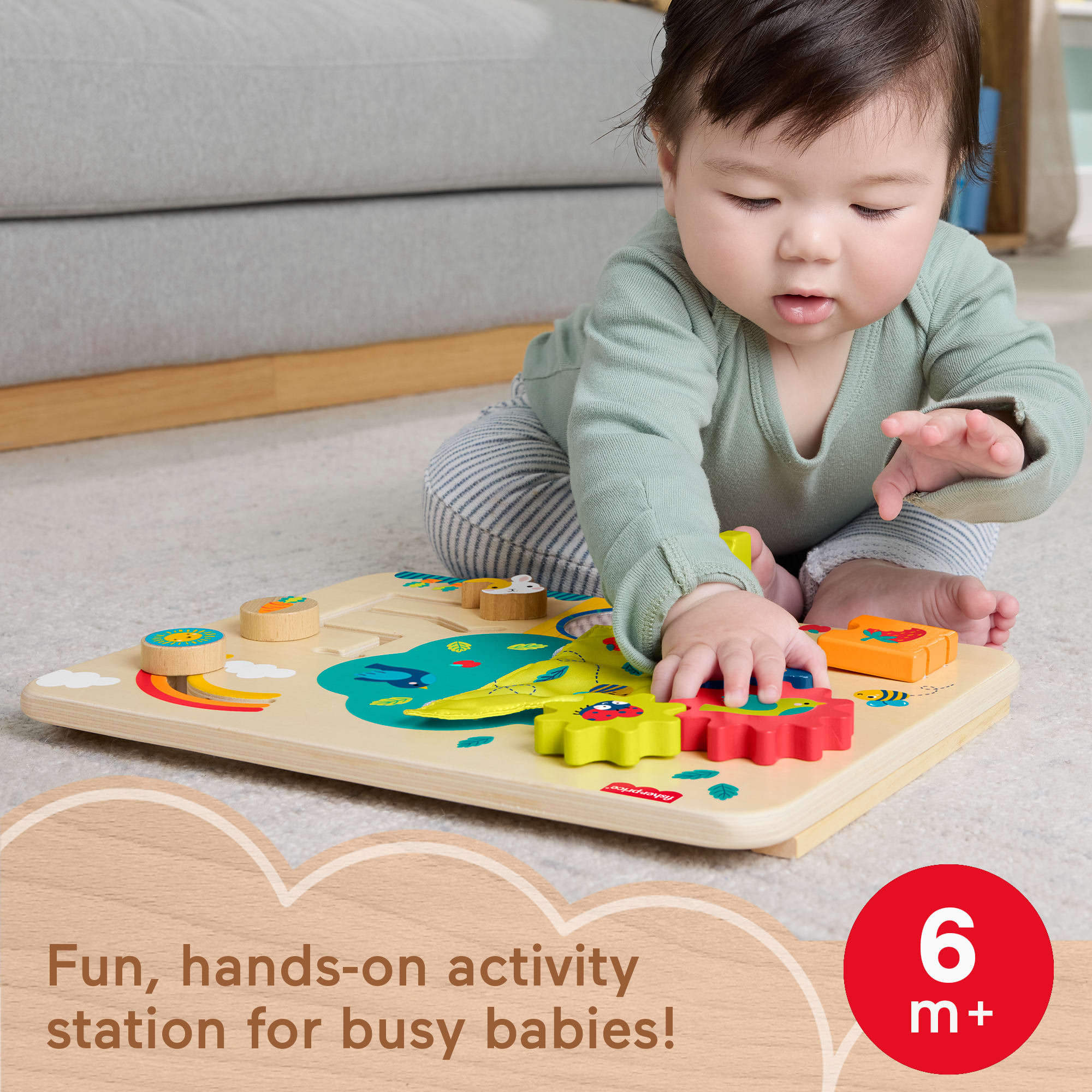 Fisher-Price Wooden Activity Station Baby Busy Board Toy For Developmental Play. 1 Wood Piece - Image 2