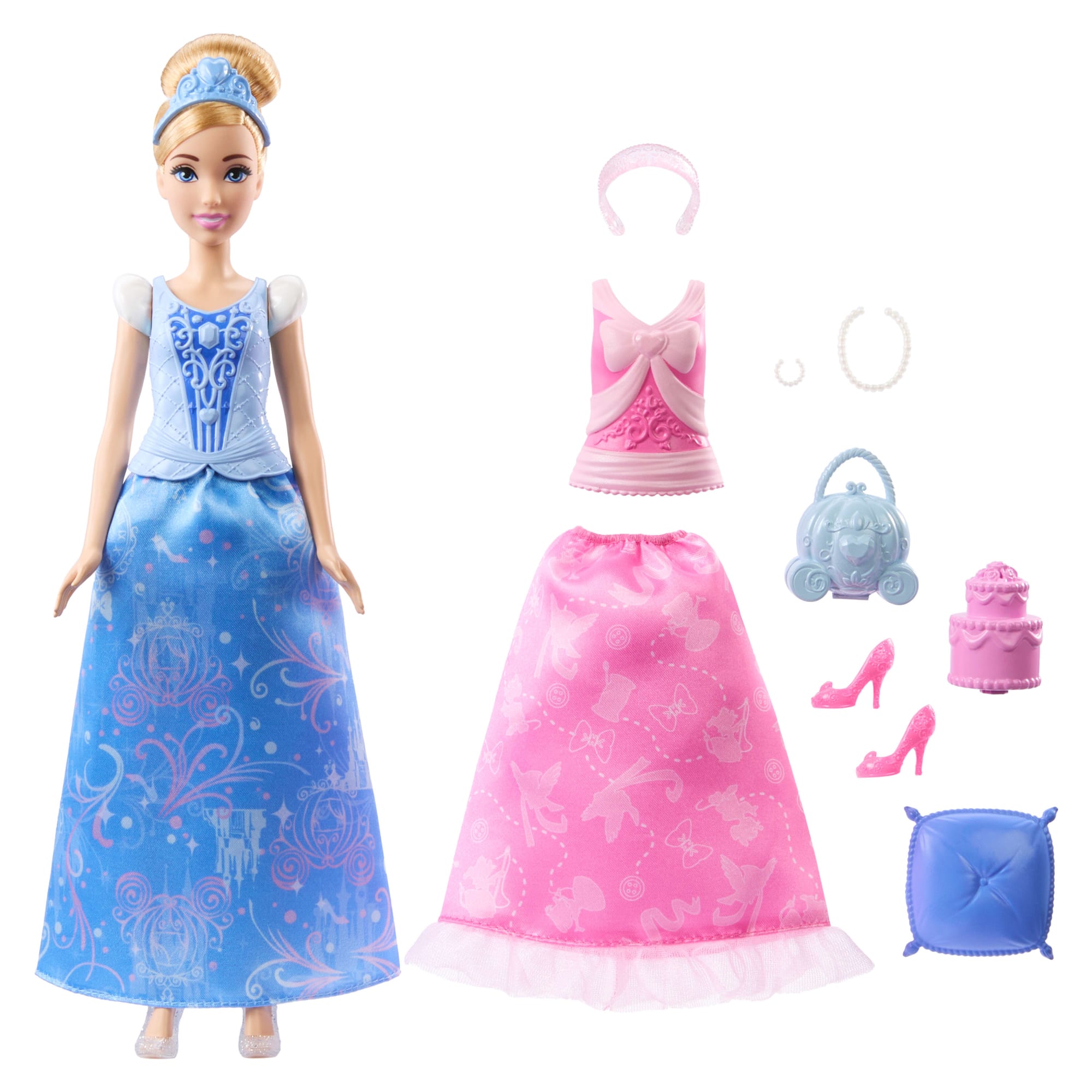 Disney Princess 2-In-1 Stories Cinderella Fashion Doll With 2 Snap-On Bodices. 2 Skirts & 9 Accessories - Image 6