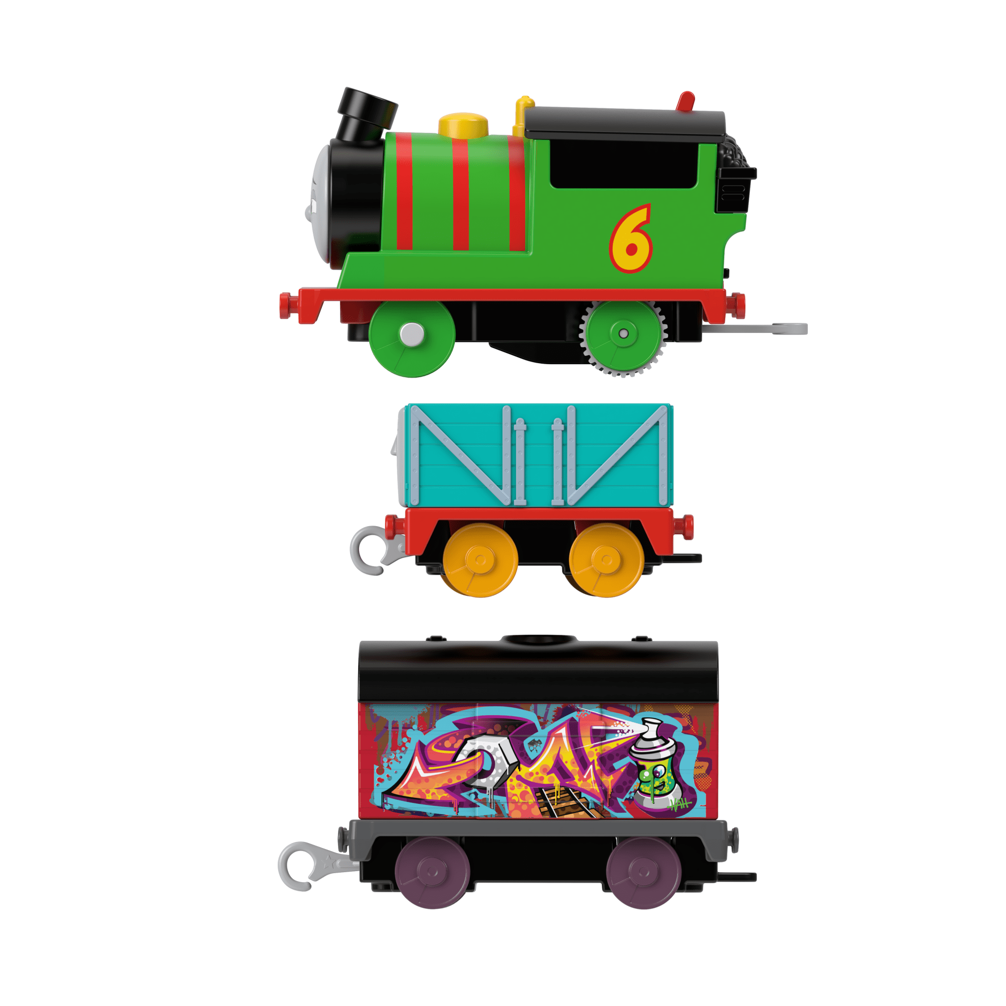 Thomas & Friends Graffiti Percy Motorized Toy Train Engine With Cargo Cars For Preschool Kids - Image 5
