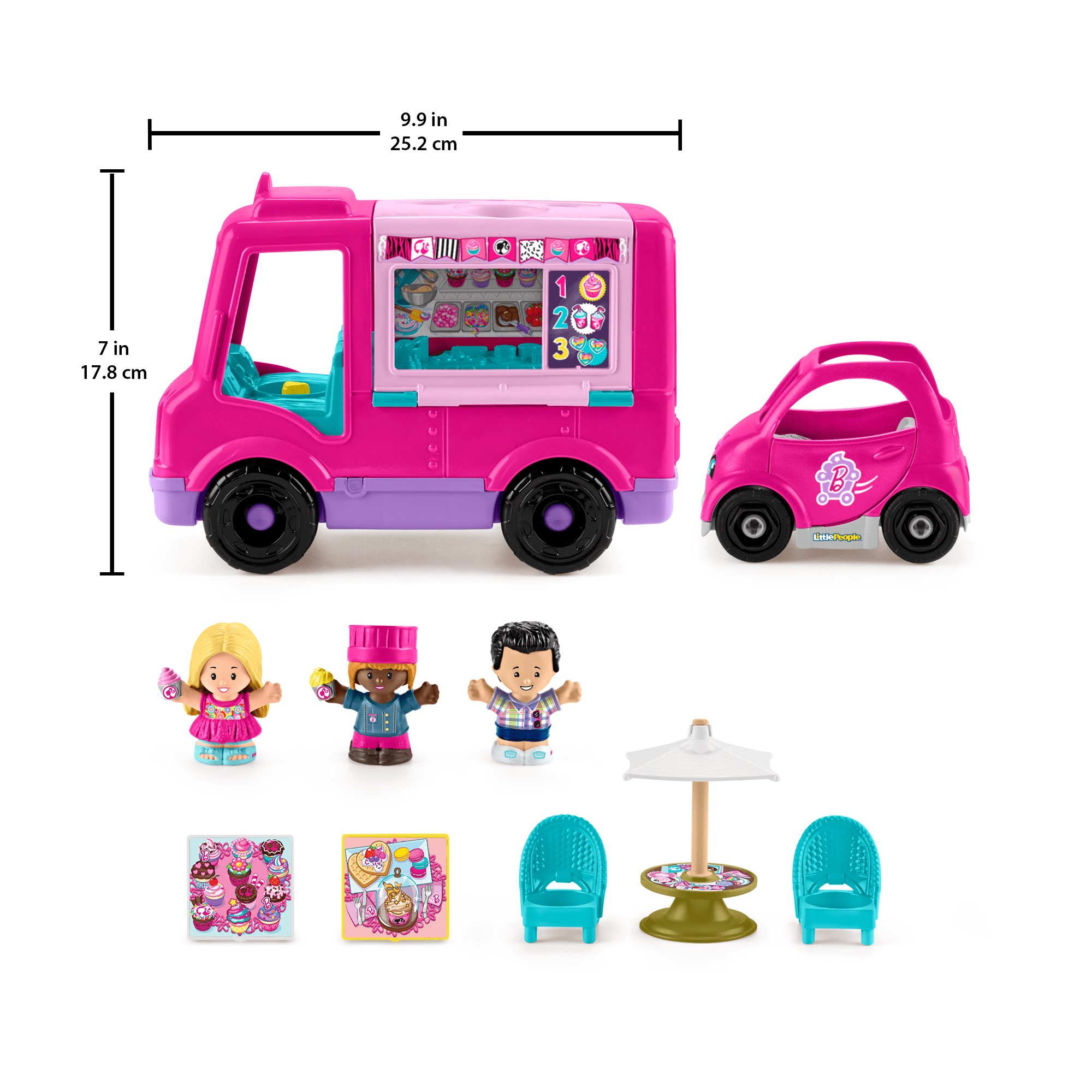 Fisher-Price Little People Barbie Cupcake Truck Musical Toddler Playset With 9 Play Pieces - Image 6