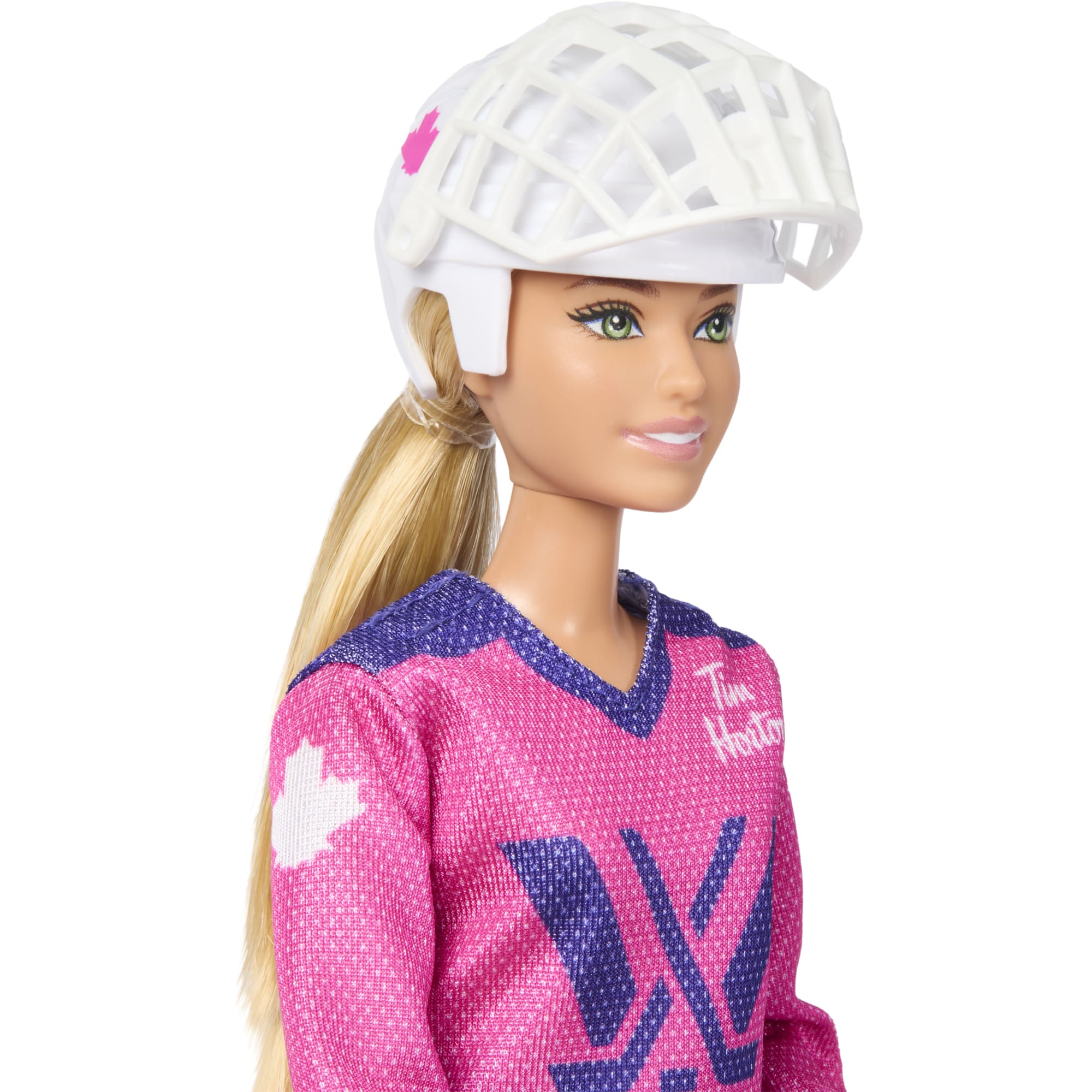 Barbie Tim Hortons PWHL Fashion Doll in Pink. Purple. & Teal Hockey Jersey. includes Hockey Accessories - Image 3
