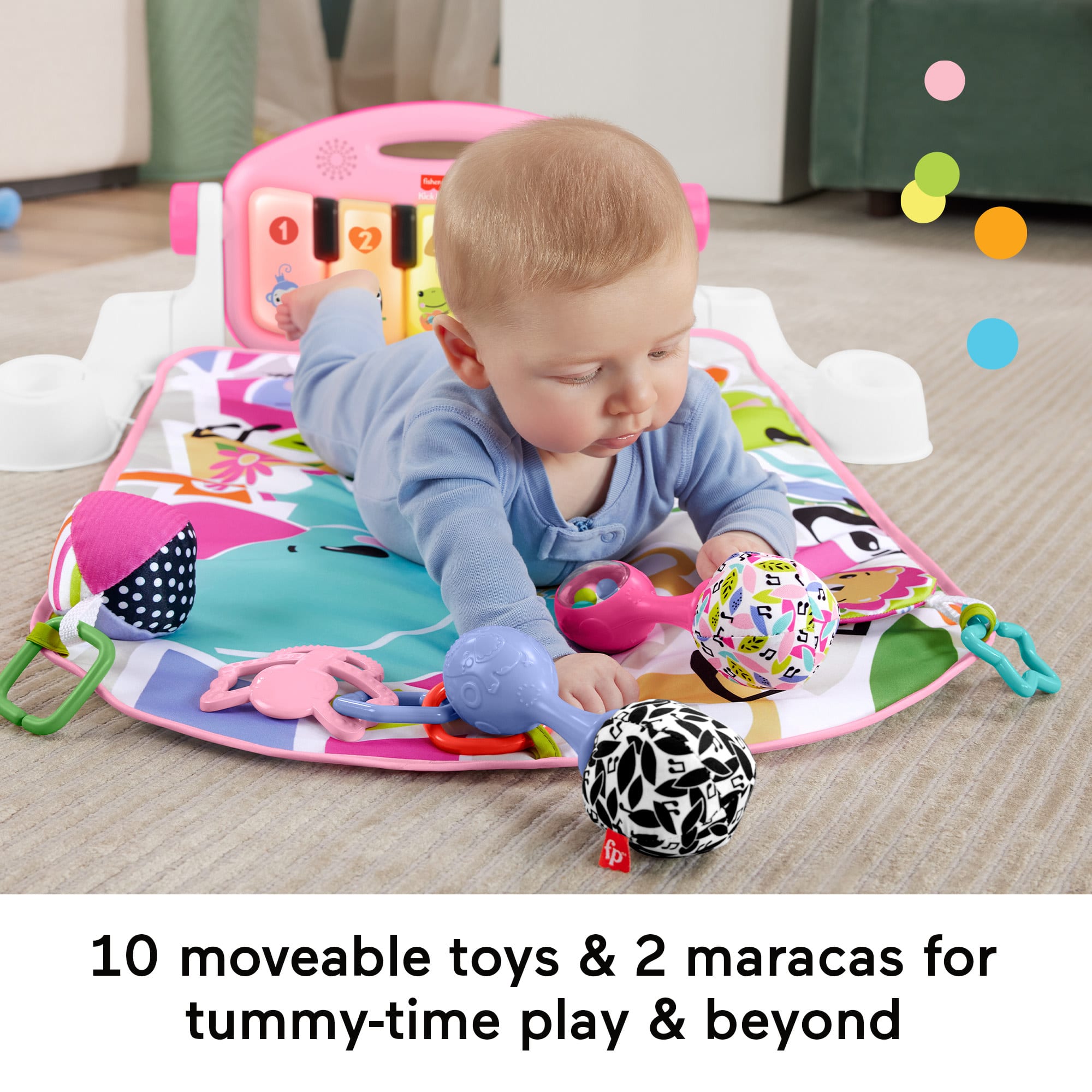 Fisher-Price Glow And Grow Kick & Play Piano Gym Baby Learning Toy With 2 Maracas. Pink - Image 3