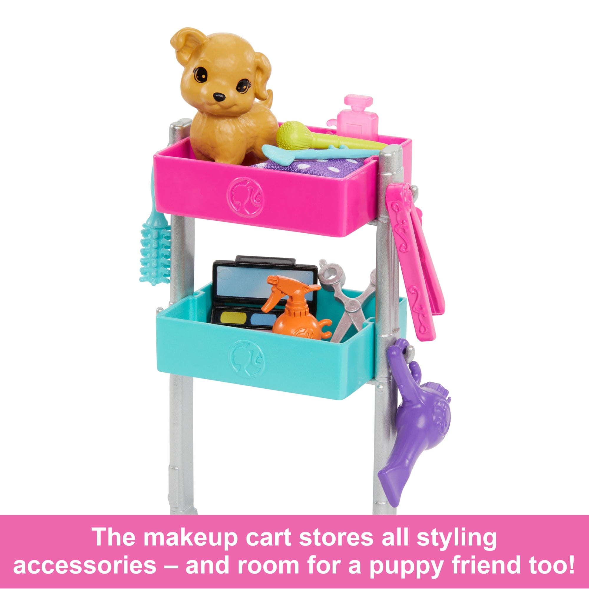 Barbie Malibu Stylist Doll & 14 Accessories Playset. Hair & Makeup Theme With Puppy & Styling Cart - Image 4