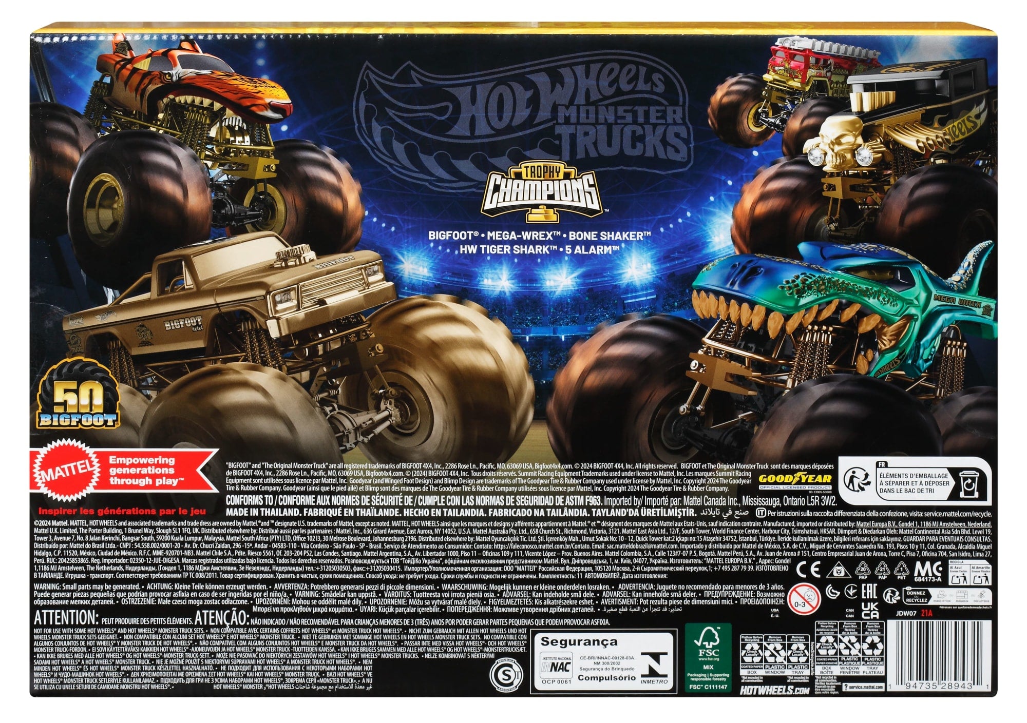 Hot Wheels Monster Trucks Trophy Champions Collection. 5 1:64 Scale Toy Trucks & 6 Die-Cast Cars - Image 6