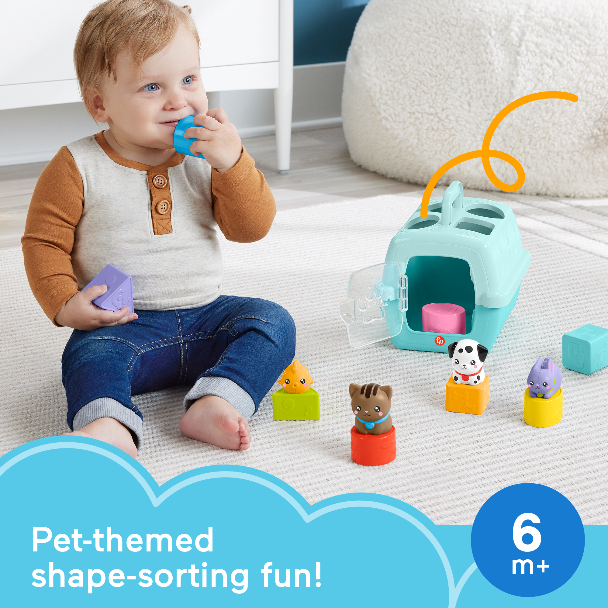 Fisher-Price Fp Pets Sort & Stow Pet Carrier Baby & Toddler Shape Sorting Toy. 8 Blocks - Image 2